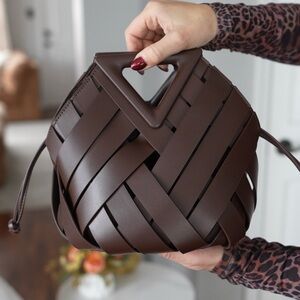 Elegant Brown Woven Faux Leather Handbag